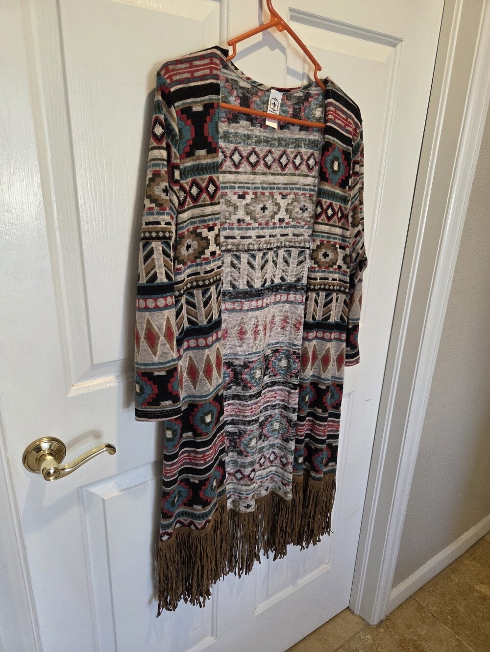 Bohemian Aztec Fringe Kimono Cardigan Large